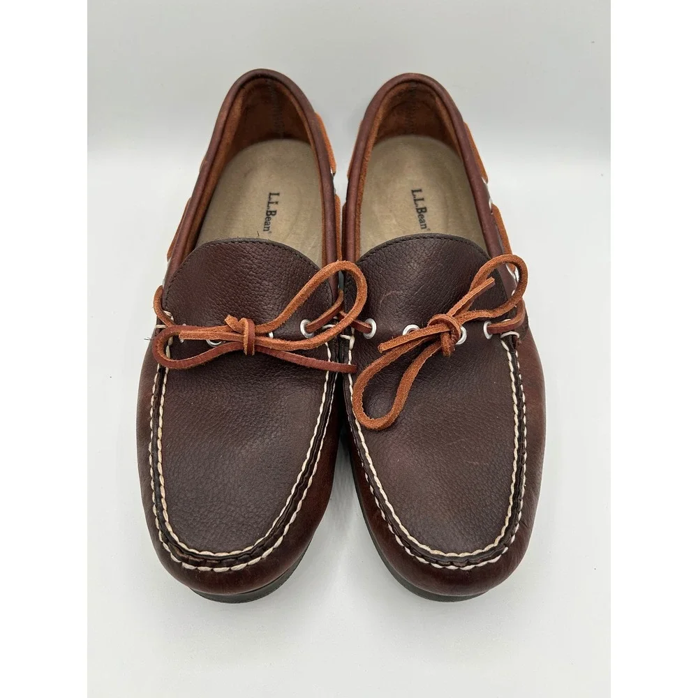 LL Bean Men Handsewn Moccasins Dark Brown Leather Boat Shoes Sz 11.5 D 130448